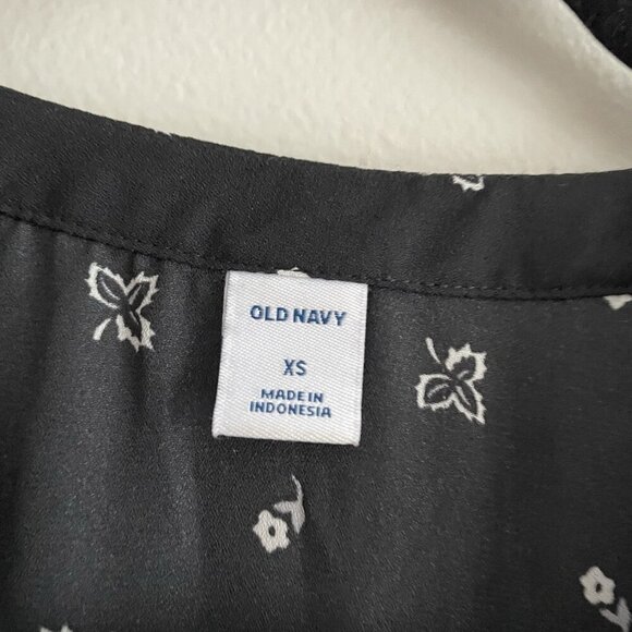 Old Navy Women XS Black Printed Boho V-Neck Sleeveless Georgette Swing Dress - Picture 6 of 8